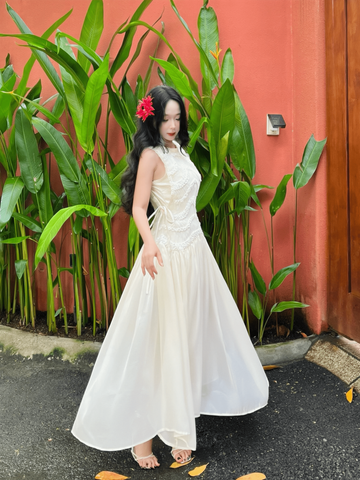 Đầm voan nhún kiểu sát nách dáng midi