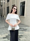 Áo peplum cotton thái trễ vai phối voan