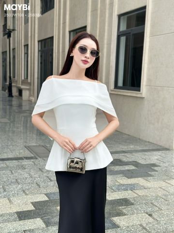 Áo peplum cotton thái trễ vai phối voan