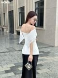 Áo peplum cotton thái trễ vai phối voan