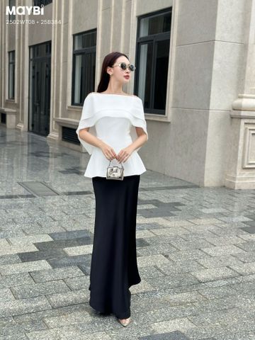 Áo peplum cotton thái trễ vai phối voan