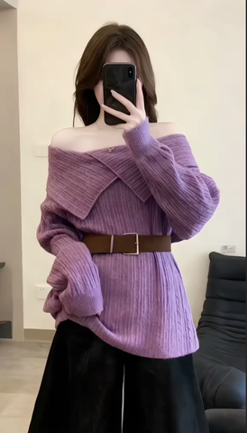 Áo len bẹt vai dài tay FREESIZE