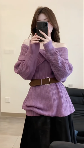 Áo len bẹt vai dài tay FREESIZE