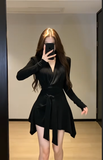 Đầm xòe dài tay buộc nơ eo dáng mini