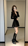 Đầm xòe dài tay cổ V dáng mini