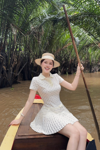 Đầm chấm bi xếp ly dáng mini