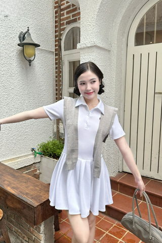 Đầm polo thun tùng xòe xếp ly dáng mini