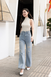 Quần jean ống suông rách kiểu
