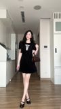 Đầm xòe ngắn tay phối nơ dáng mini