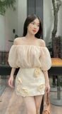 Set áo bẹt vai chân váy A đính hoa dáng mini