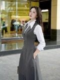 Set áo sơ mi phối đầm xòe dáng midi