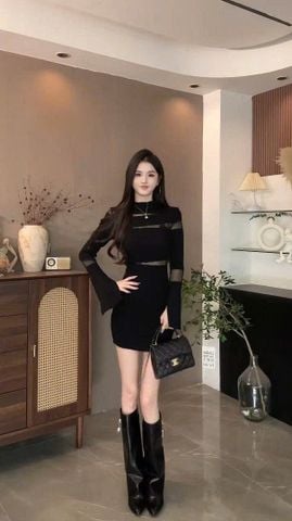 Đầm nhung ôm tay loe dáng mini