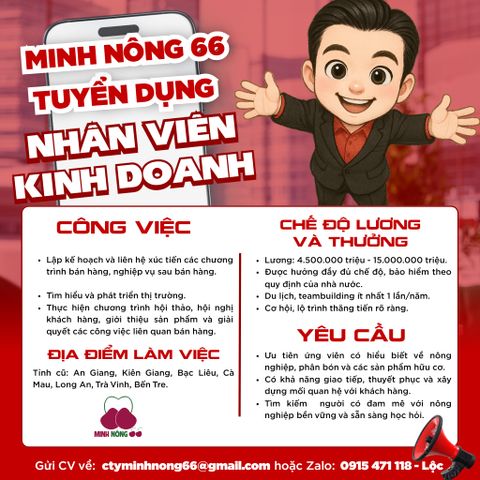 TUYỂN DỤNG NHÂN VIÊN KINH DOANH PHÂN BÓN HỮU CƠ
