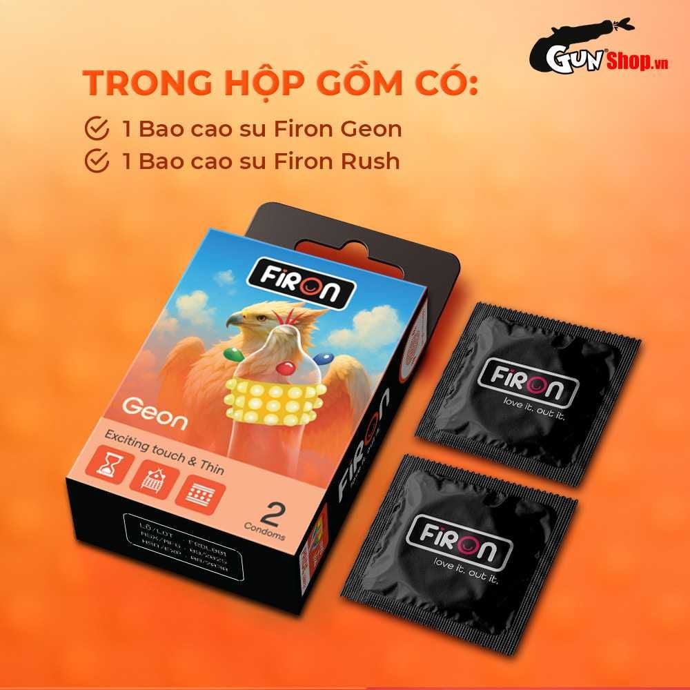 Bao cao su Firon Geon - Hộp 1 bao gai, 3 vòng bi siêu lớn + 1 bao Firon Rush (Hộp 2 cái)