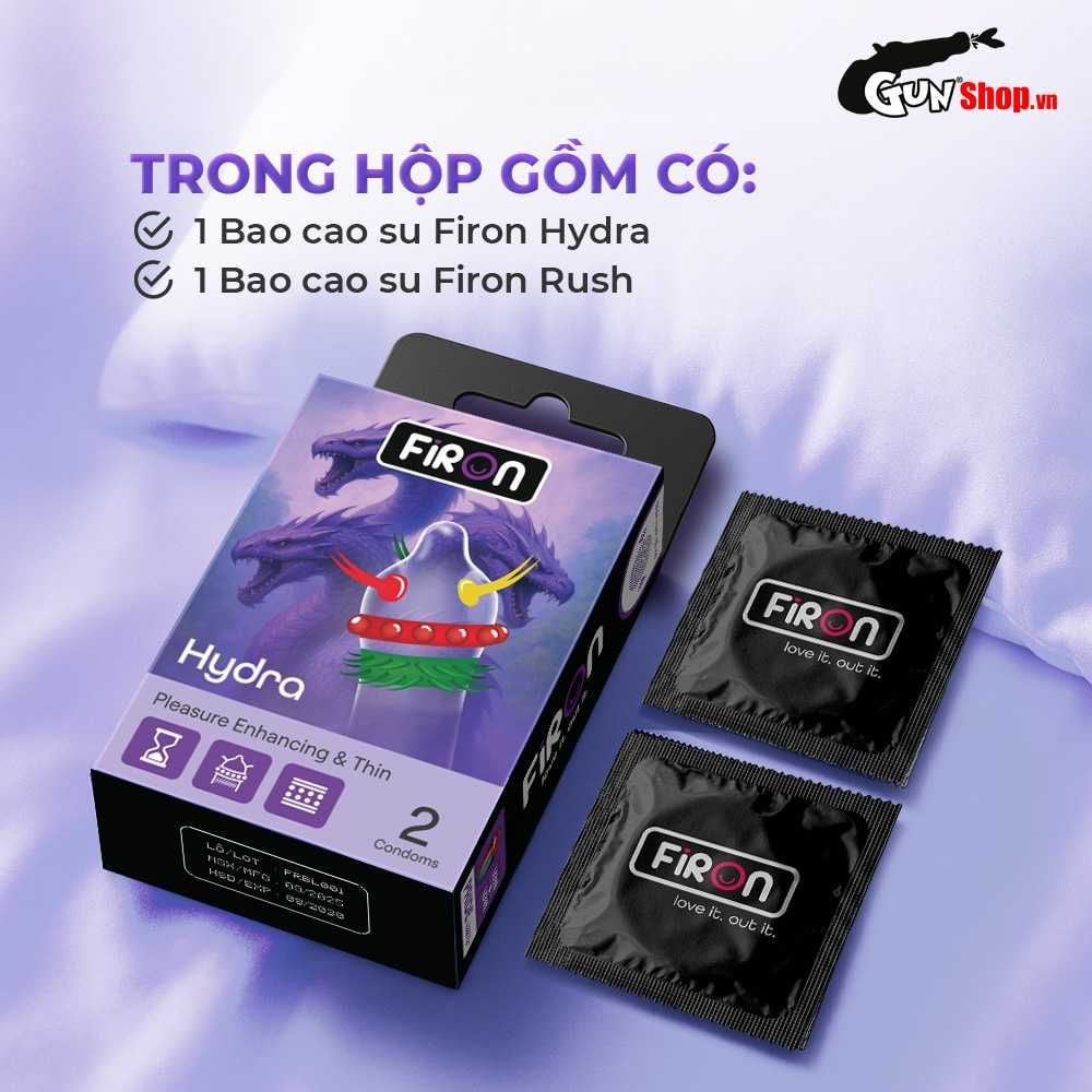 Bao cao su Firon Hydra - Hộp 1 bao nhiều vòng gai, bi siêu lớn + 1 bao Firon Rush (Hộp 2 cái)