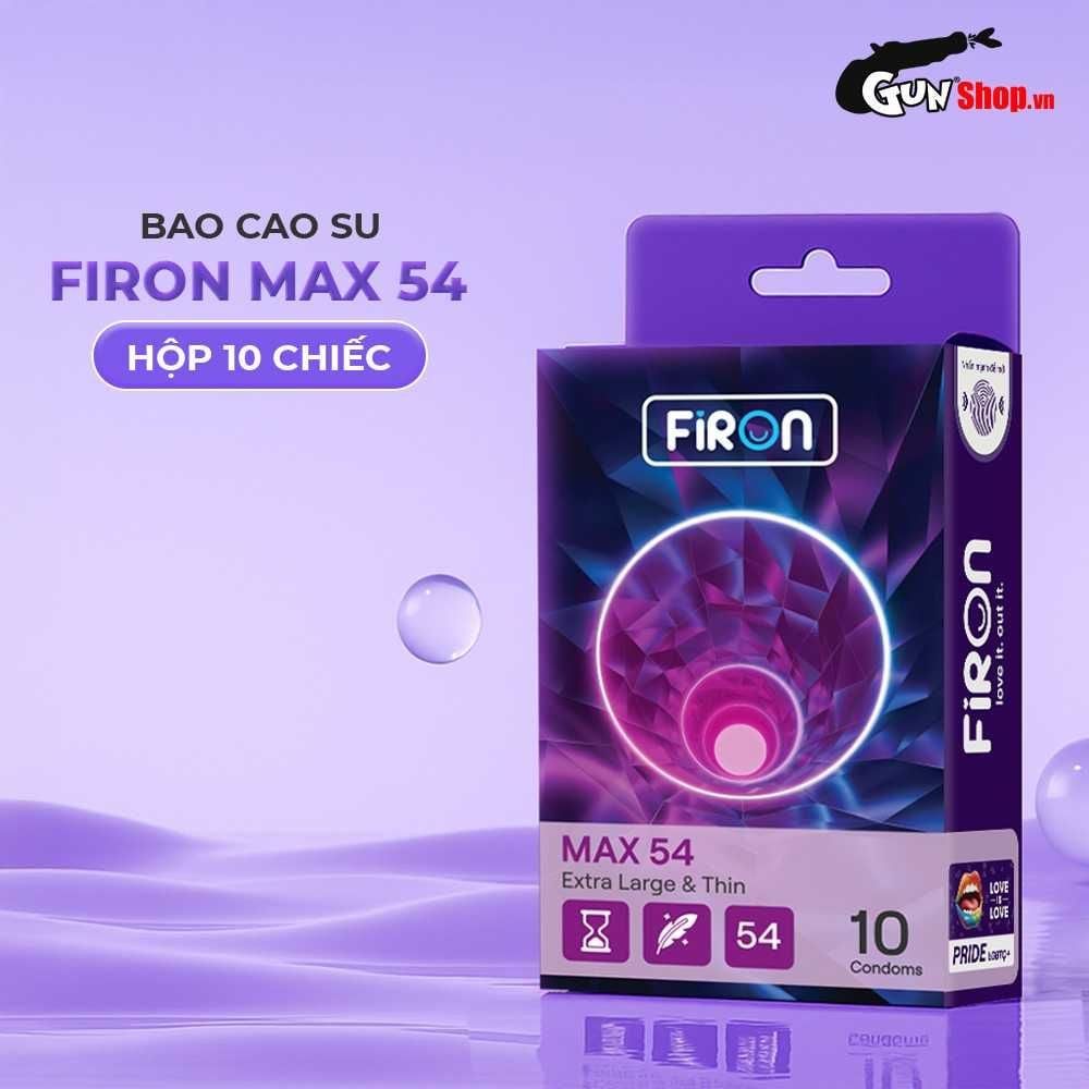 Bao cao su Firon Max 54 - Size 54mm, siêu mỏng, kéo dài thời gian - Hộp 10 cái
