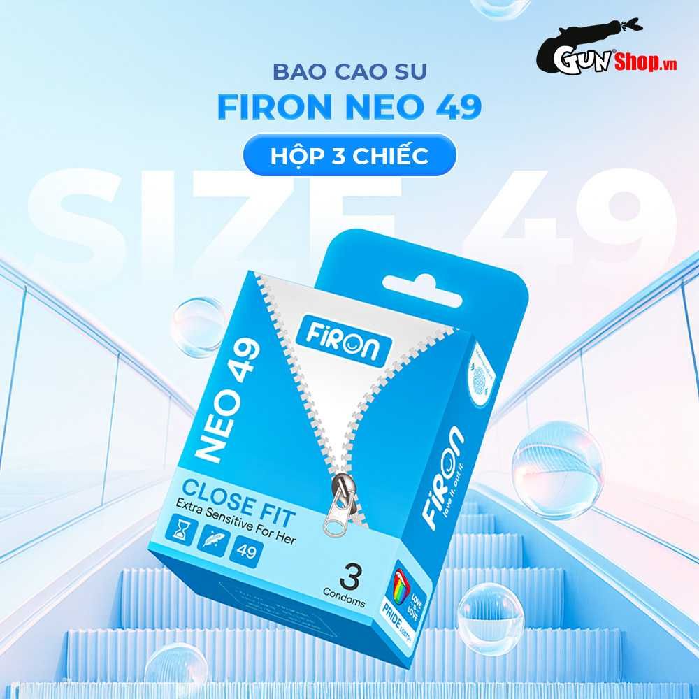 Bao cao su Firon Neo 49 - Size 49mm, siêu mỏng, kéo dài thời gian - Hộp 3 cái