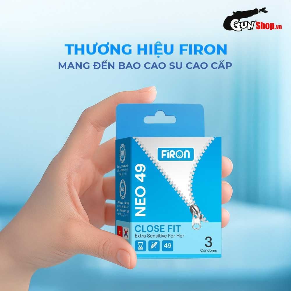 Bao cao su Firon Neo 49 - Size 49mm, siêu mỏng, kéo dài thời gian - Hộp 3 cái