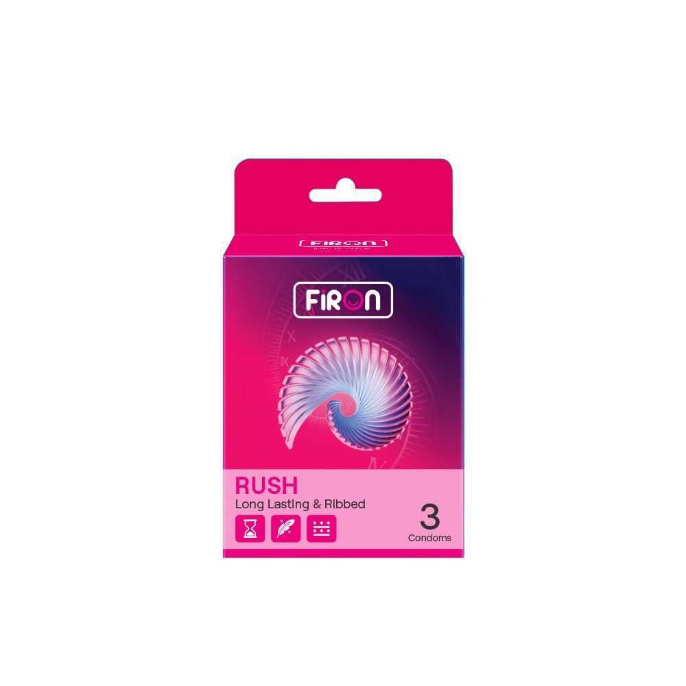 Bao cao su Firon Rush - Gân sọc, điểm nổi, kéo dài thời gian - Hộp 3 cái