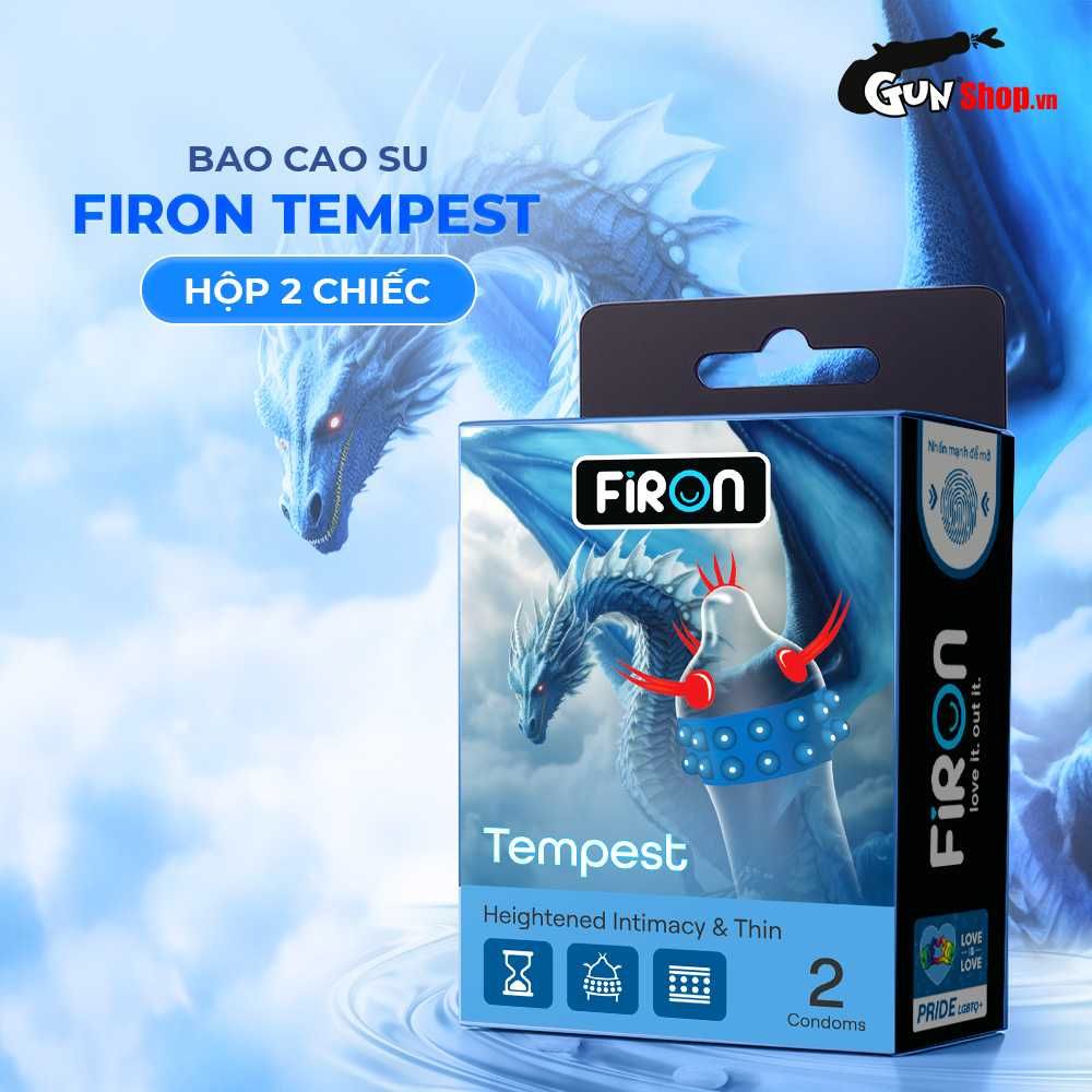 Bao cao su Firon Tempest - Hộp 1 bao gai, 2 vòng bi siêu lớn + 1 bao Firon Rush (Hộp 2 cái)