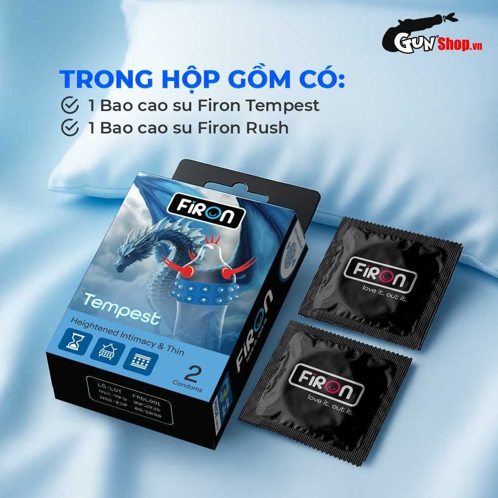 Bao cao su Firon Tempest - Hộp 1 bao gai, 2 vòng bi siêu lớn + 1 bao Firon Rush (Hộp 2 cái)