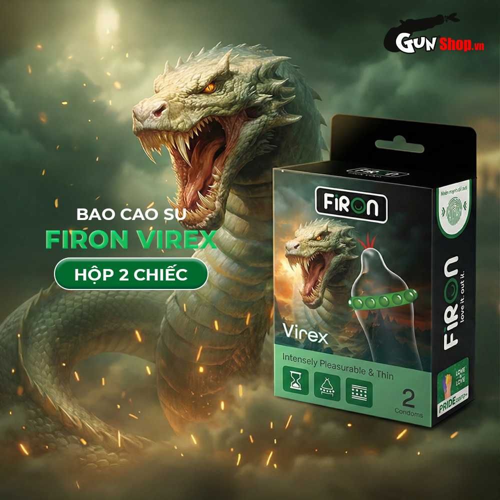 Bao cao su Firon Virex - Hộp 1 bao gai, 1 vòng bi siêu lớn + 1 bao Firon Rush (Hộp 2 cái)