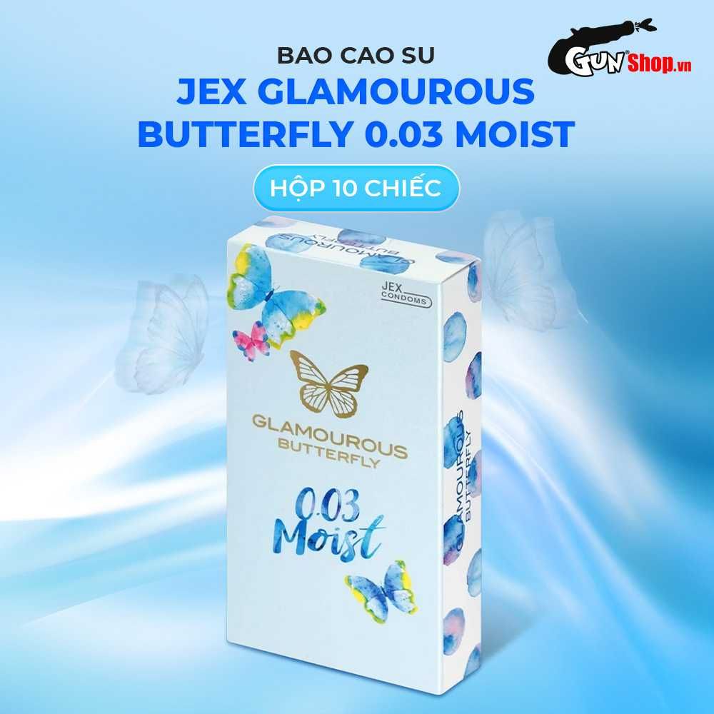 Bao cao su JEX Glamourous Butterfly 0.03 Moist - Siêu mỏng, vừa vặn, nhiều gel bôi trơn - Hộp 10 cái