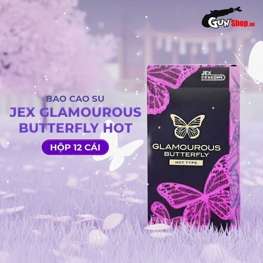 Bao cao su JEX Glamourous Butterfly Hot - Nóng ấm, nhiều gel bôi trơn - Hộp 12 cái