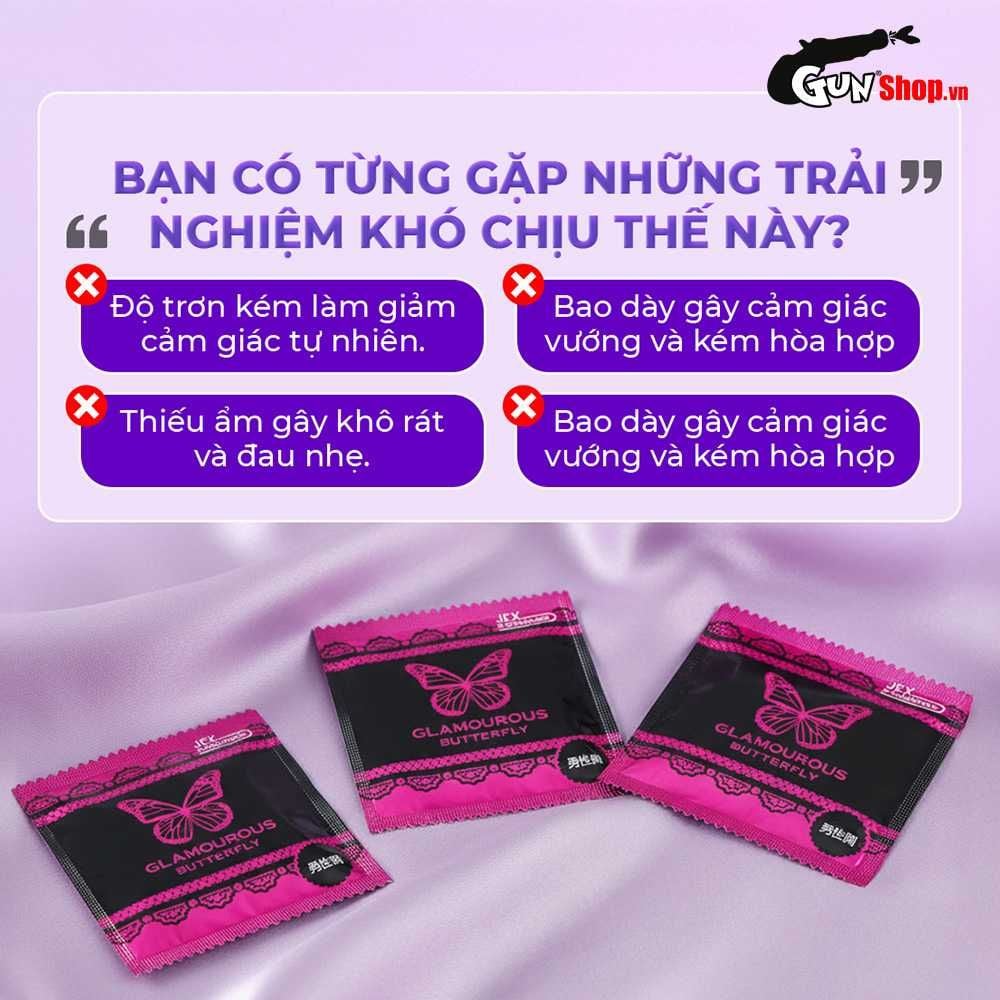Bao cao su JEX Glamourous Butterfly Hot - Nóng ấm, nhiều gel bôi trơn - Hộp 12 cái