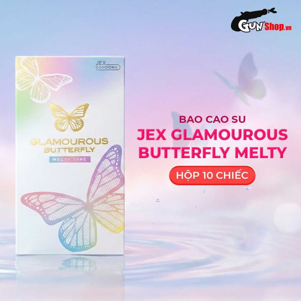 Bao cao su JEX Glamourous Butterfly Melty - Mỏng mịn, ôm sát, nhiều gel bôi trơn - Hộp 10 cái