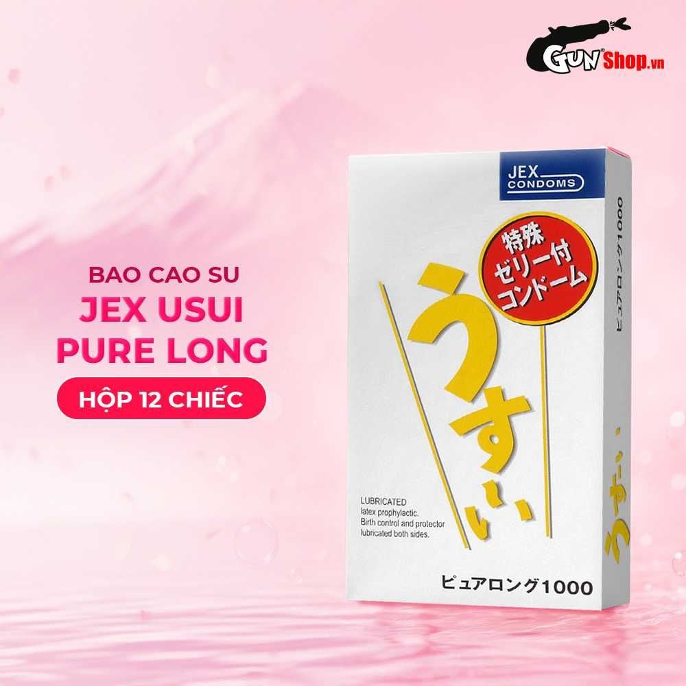 Bao cao su JEX Usui Pure Long - Siêu mỏng, gân nổi, nhiều gel bôi trơn - Hộp 12 cái
