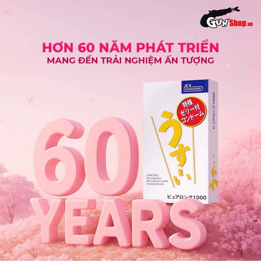 Bao cao su JEX Usui Pure Long - Siêu mỏng, gân nổi, nhiều gel bôi trơn - Hộp 12 cái