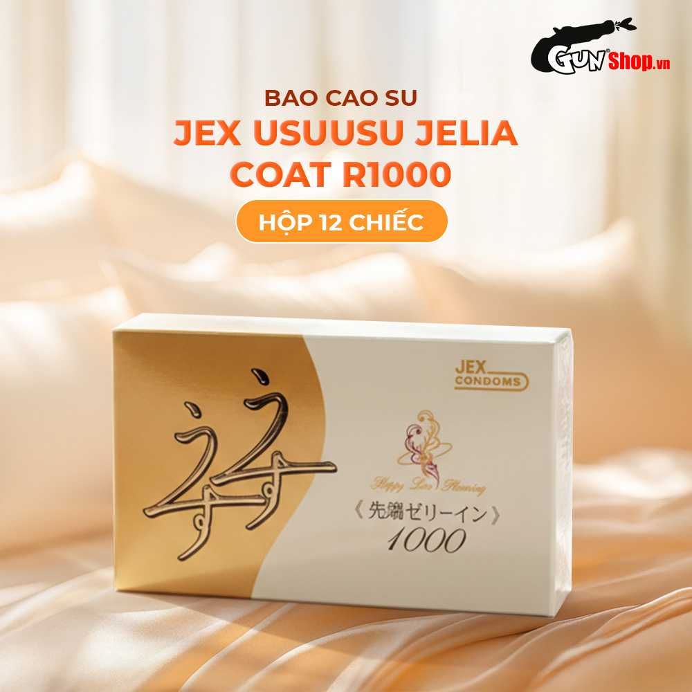 Bao cao su JEX UsuUsu Jelia Coat R1000 - Vừa vặn, ôm sát, nhiều gel bôi trơn - Hộp 12 cái
