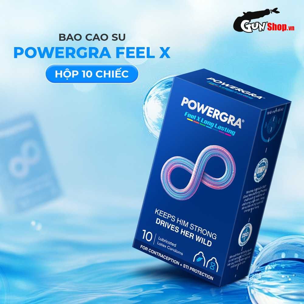 Bao cao su Powergra Feel X - Siêu mỏng, kéo dài, hương nhân sâm - Hộp 10 cái