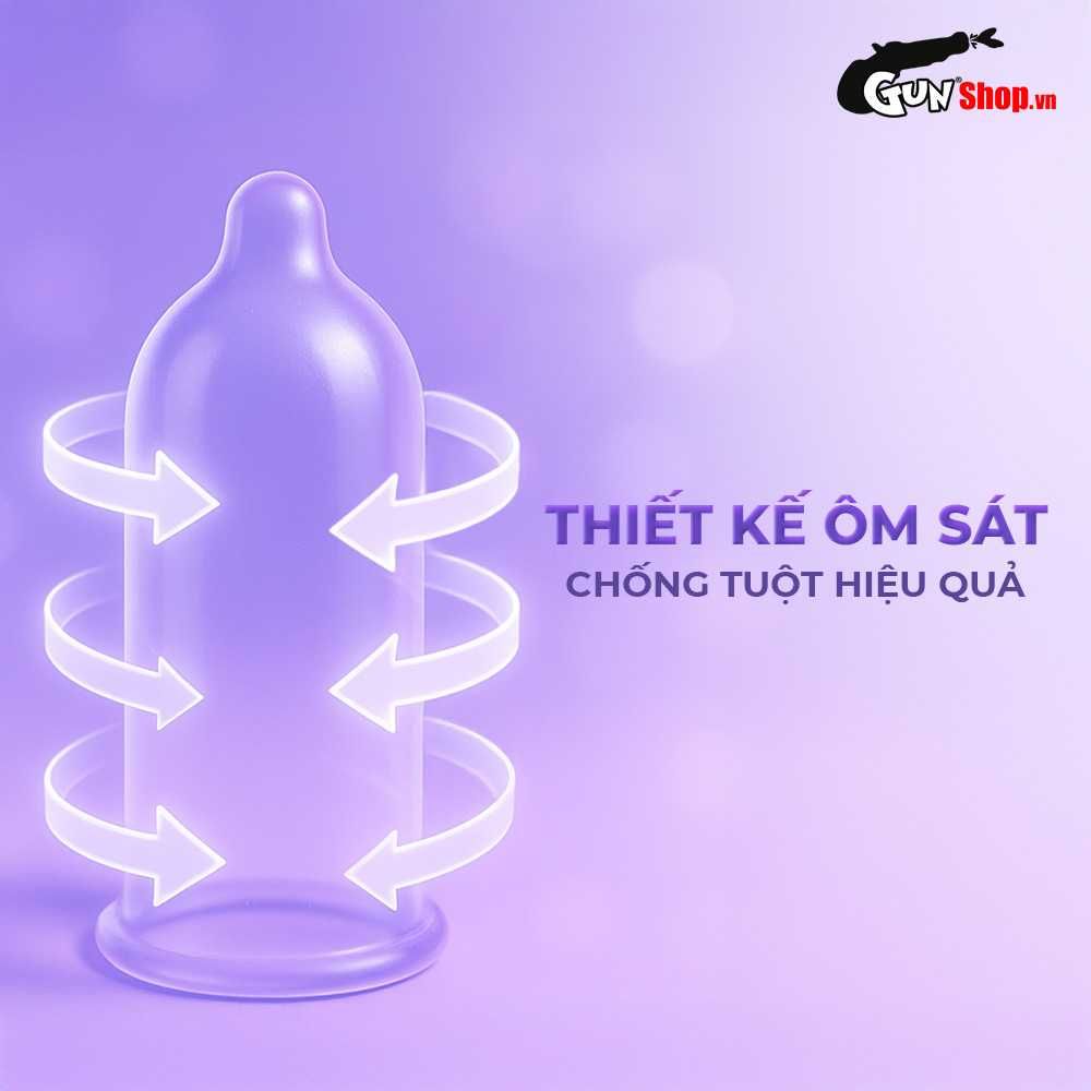 Bao cao su Powergra Maxfit - Size 54mm, siêu mỏng, kéo dài, hương dâu - Hộp 10 cái