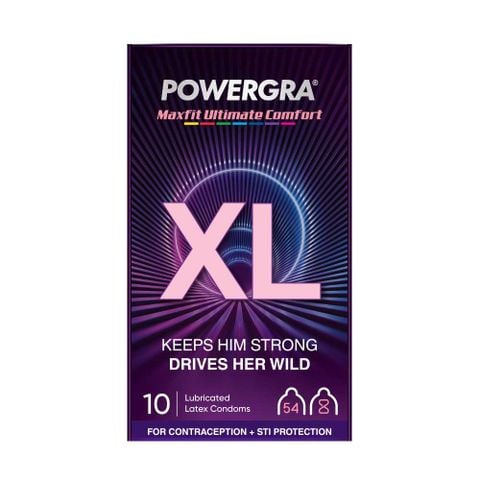 Bao cao su Powergra Maxfit - Size 54mm, siểu mỏng, kéo dài, hương dâu - Hộp 10 cái