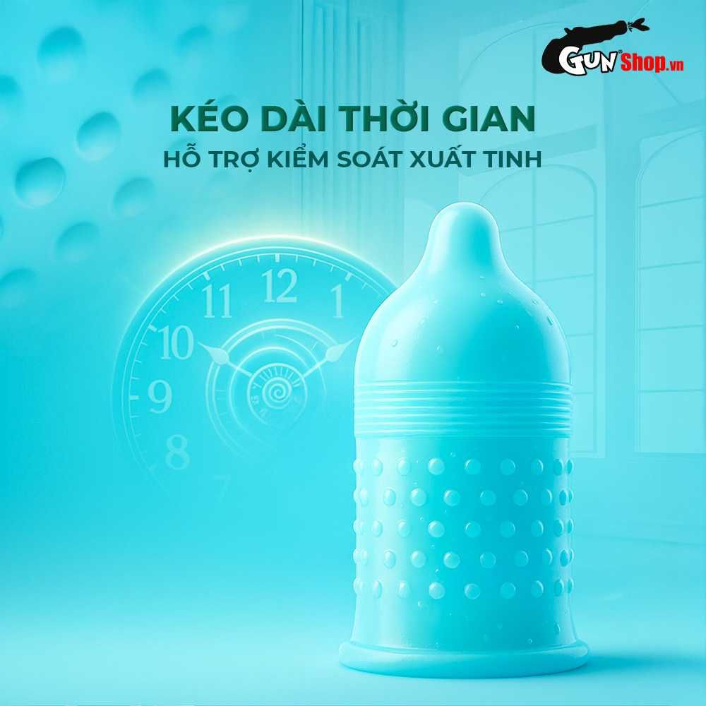 Bao cao su Powergra Promax - Gân sọc và điểm nổi, kéo dài, hương trái cây - Hộp 10 cái