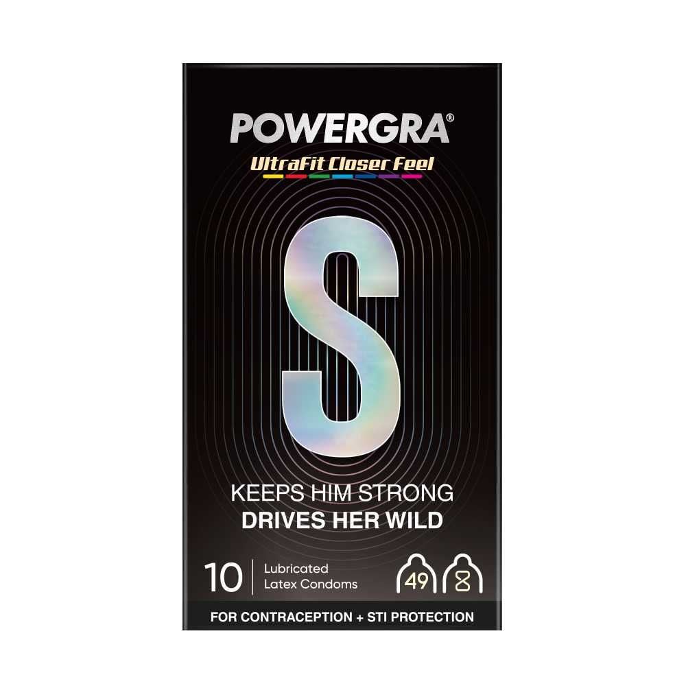Bao cao su Powergra Ultrafit - Size 49mm, siêu mỏng, kéo dài, hương dâu - Hộp 10 cái