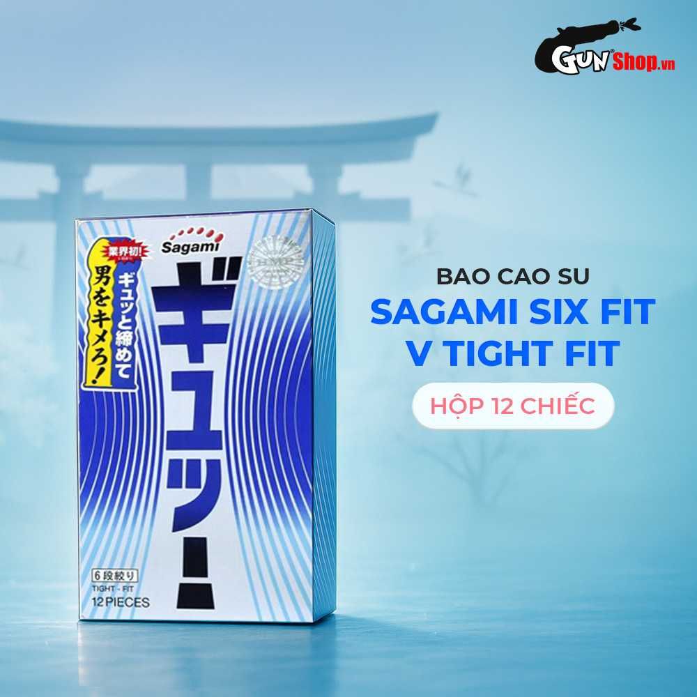 Bao cao su Sagami Six Fit V Tight Fit - Thiết kế 6 lần lượn sóng, siêu mỏng - Hộp 12 cái