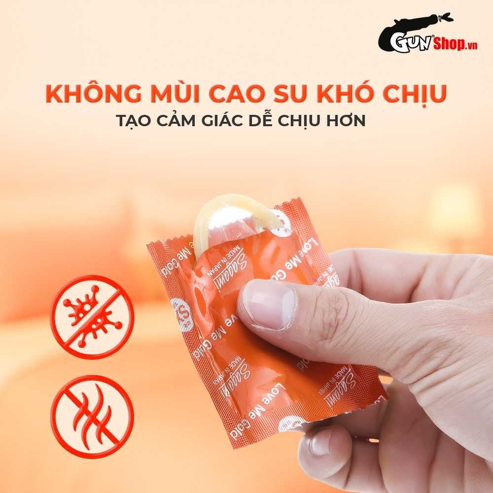 Bao cao su Sagami Xtreme Love Me Gold Orange - Siêu mỏng, nhiều gel bôi trơn - Hộp 10 cái