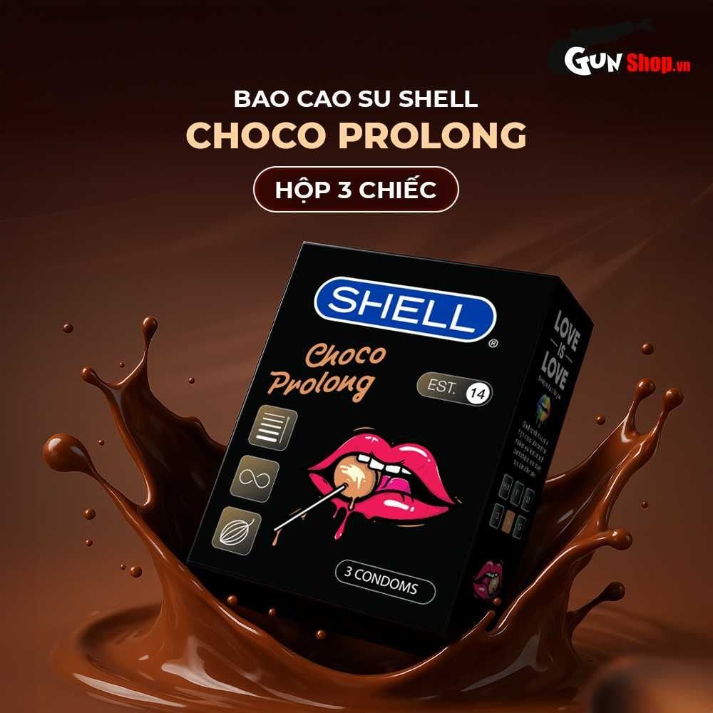 Bao cao su Shell Choco Prolong - Siêu mỏng, kéo dài thời gian, hương chocolate - Hộp 3 cái