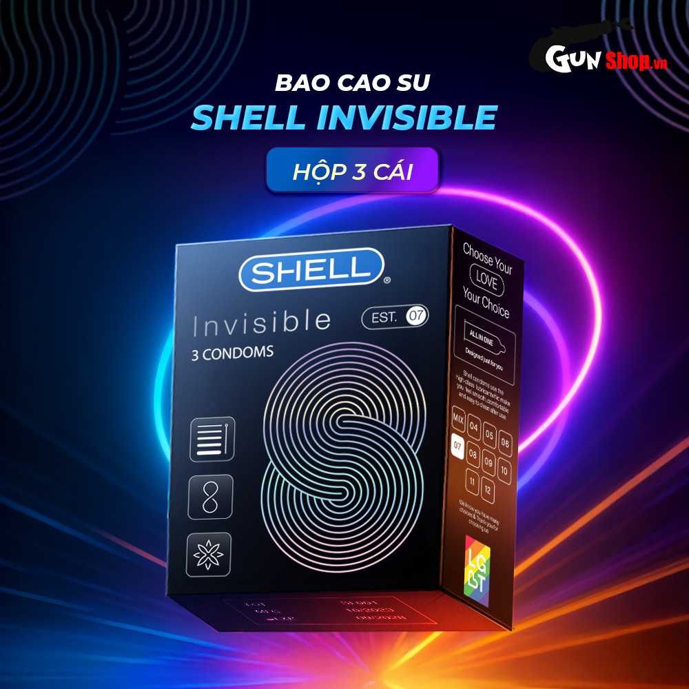 Bao cao su Shell Invisible - Siêu mỏng, chống tuột, kéo dài thời gian - Hộp 3 cái