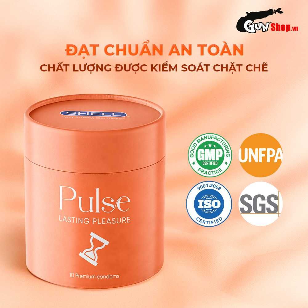 Bao cao su Shell Pulse Lasting Pleasure - Hương nước hoa cao cấp, kéo dài, gân nổi - Hộp 10 cái