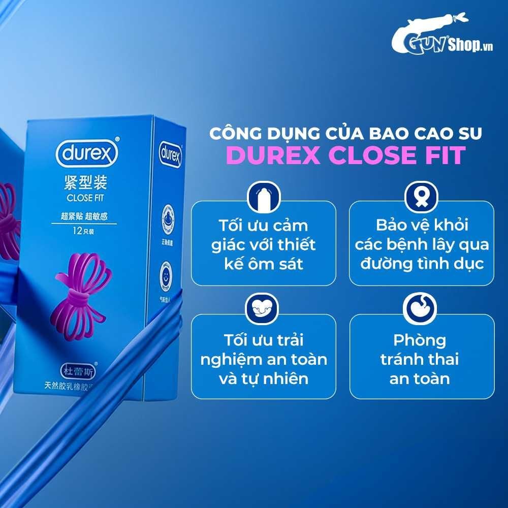 Bao cao su Durex Close Fit - Ôm khít, 49mm - Hộp 12 cái