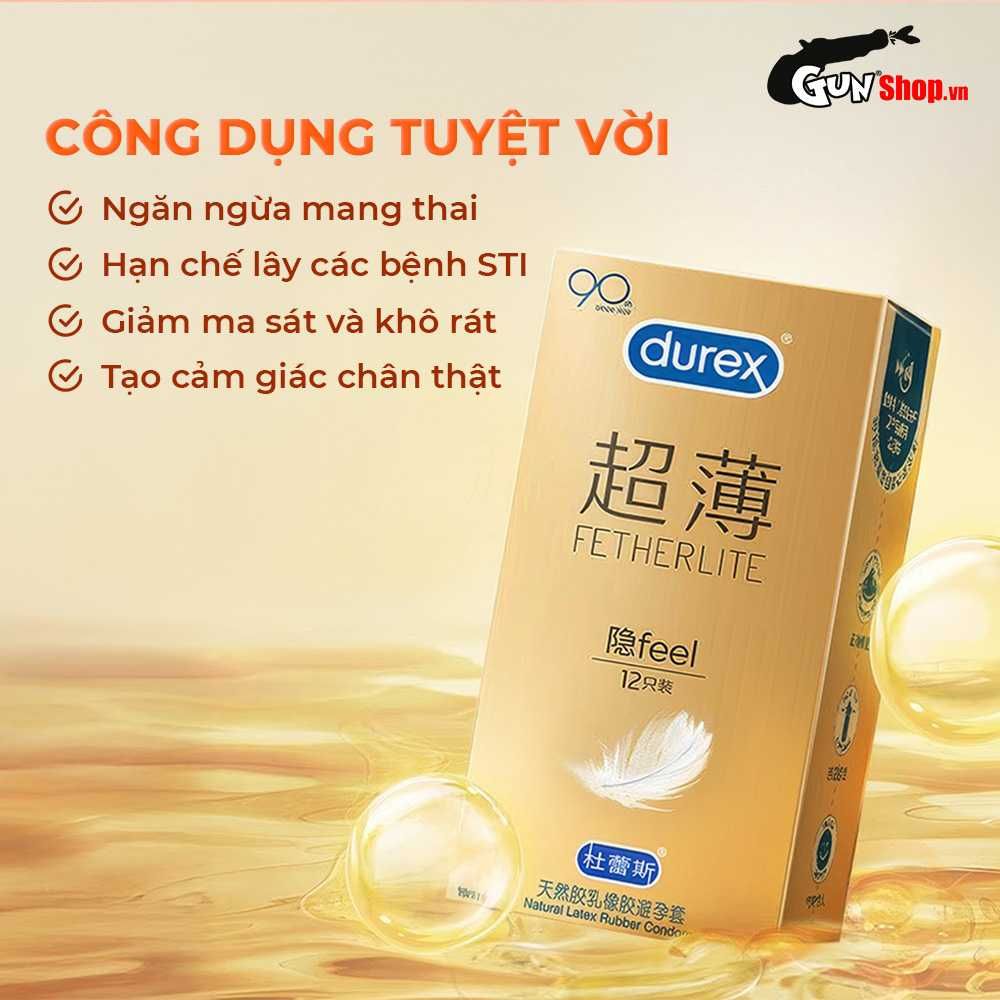 Bao cao su Durex Fetherlite Feel - Siêu mỏng, nhiều gel bôi trơn - Hộp 12 cái