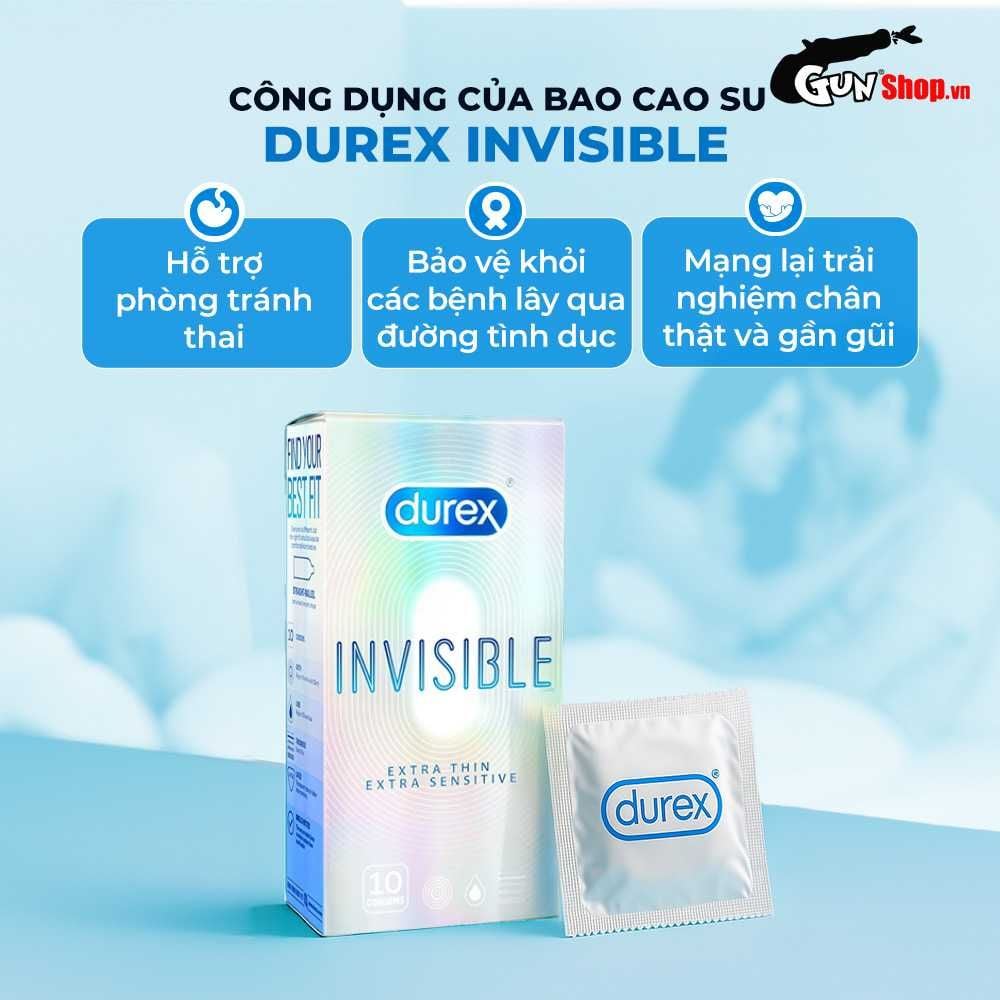 Bao cao su Durex Invisible - Siêu mỏng, mềm mịn - Hộp 10 cái