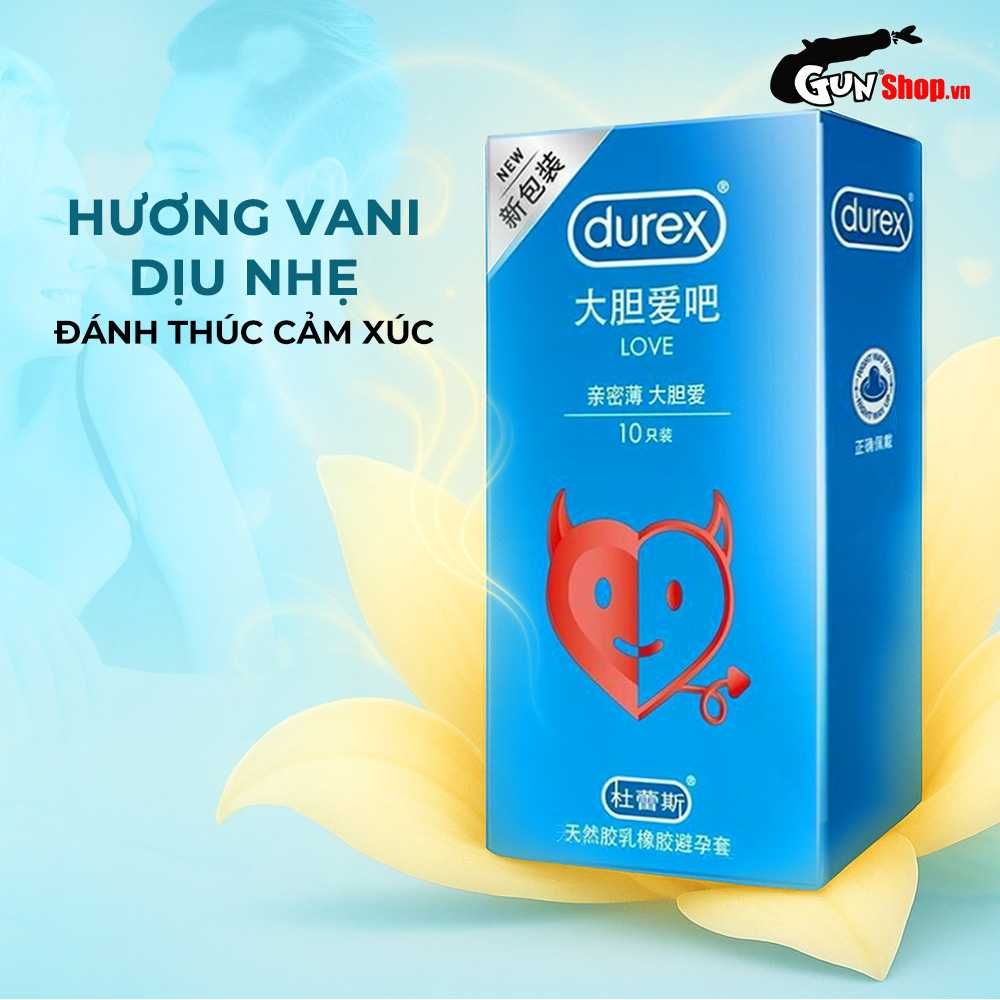 Bao cao su Durex Love - Siêu mỏng, hương vani - Hộp 10 cái