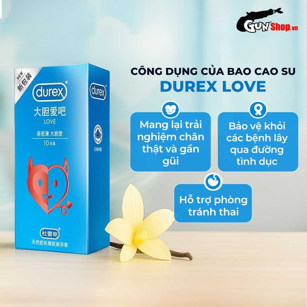 Bao cao su Durex Love - Siêu mỏng, hương vani - Hộp 10 cái