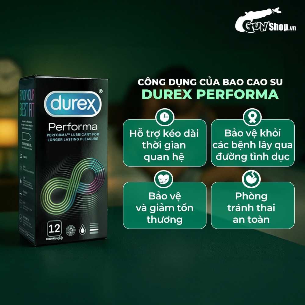 Bao cao su Durex Performa - Kéo dài thời gian - Hộp 12 cái