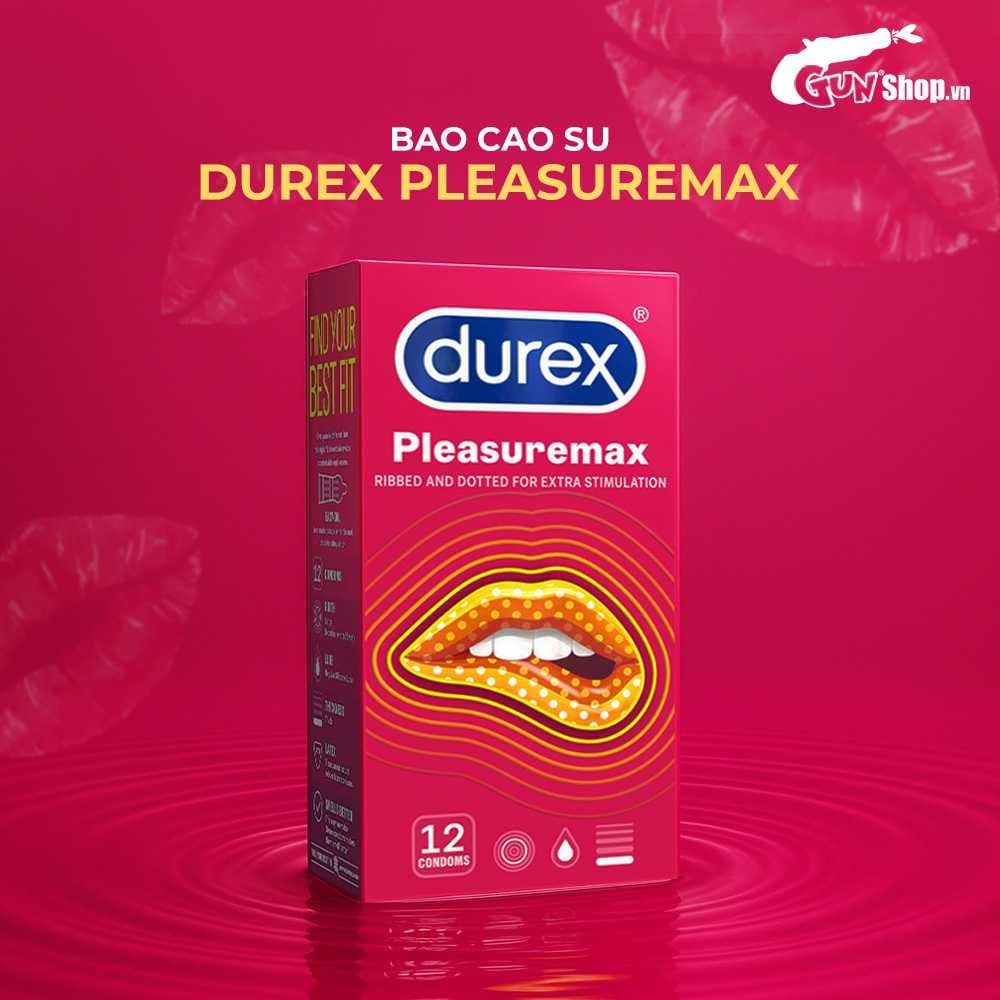 Bao cao su Durex Pleasuremax - Size lớn 56mm, gân và điểm nổi - Hộp 12 cái